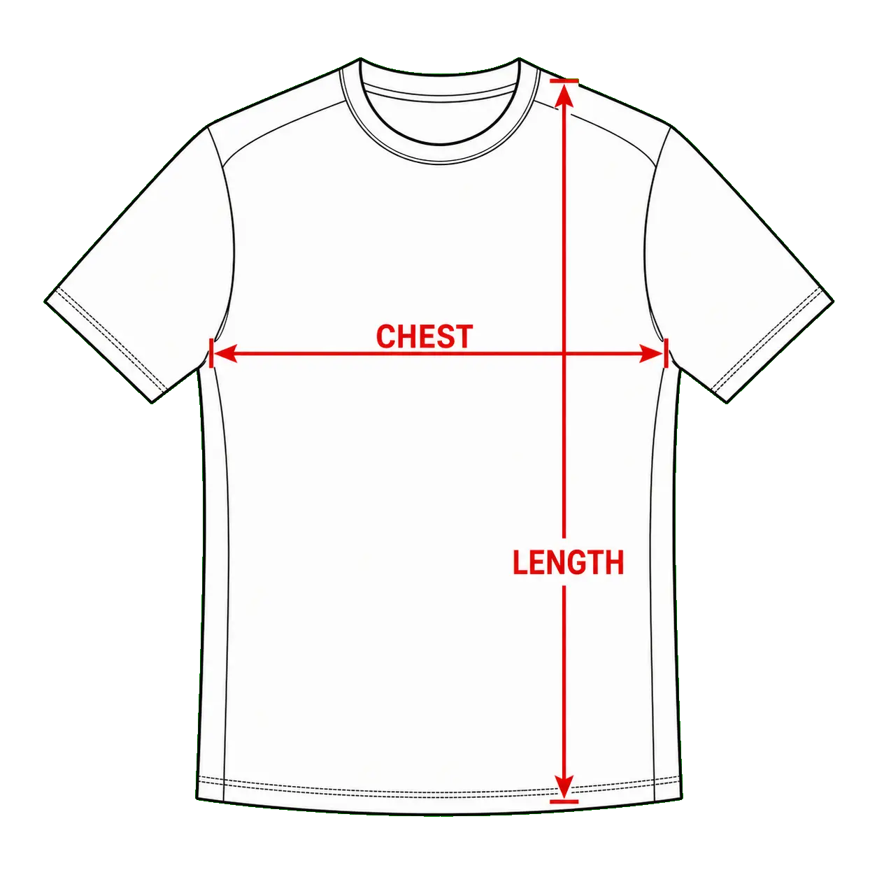 Diagram showing how to measure jersey chest width and length